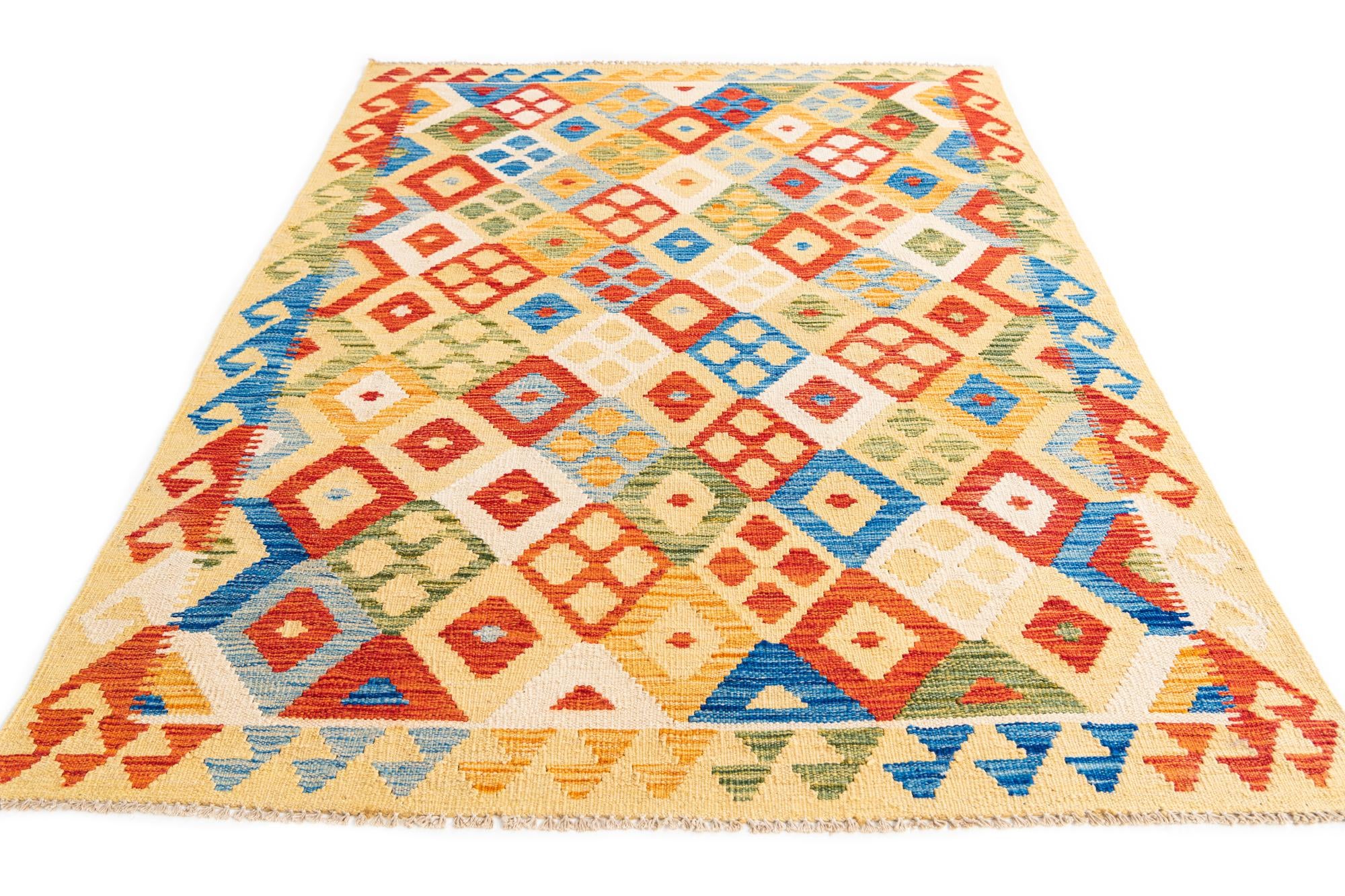 130cm x 185cm Tejido a mano Kilim Maymana Alfombra Lana