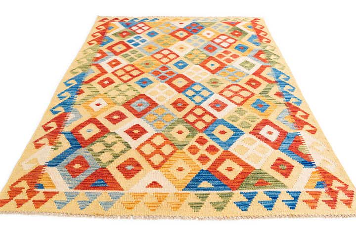 4' 3 x 6' Hand Woven Kilim Maymana Wool Rug