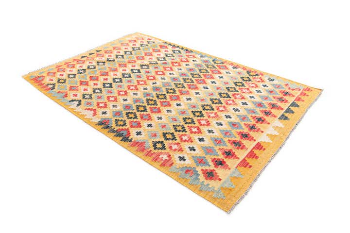 4' 2 x 6' 2 Hand Woven Kilim Maymana Wool Rug