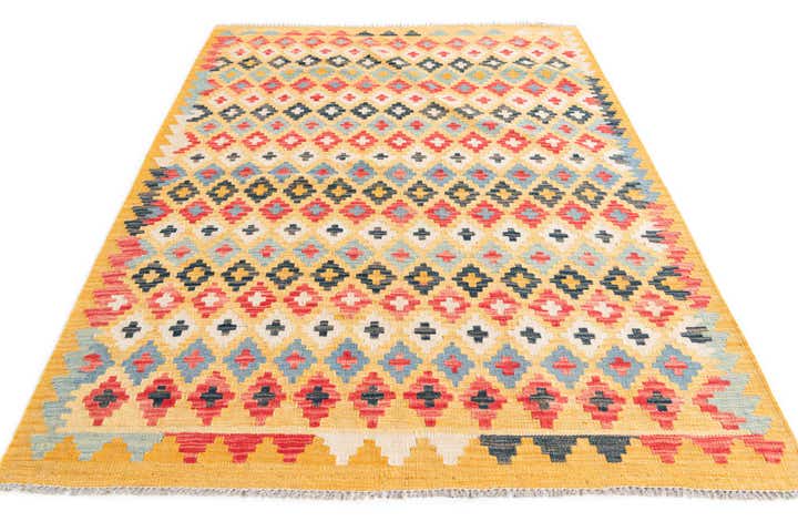 4' 2 x 6' 2 Hand Woven Kilim Maymana Wool Rug