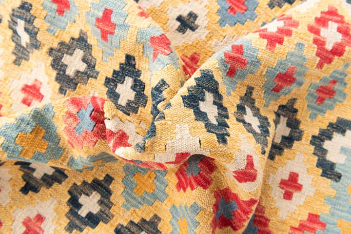 4' 2 x 6' 2 Hand Woven Kilim Maymana Wool Rug