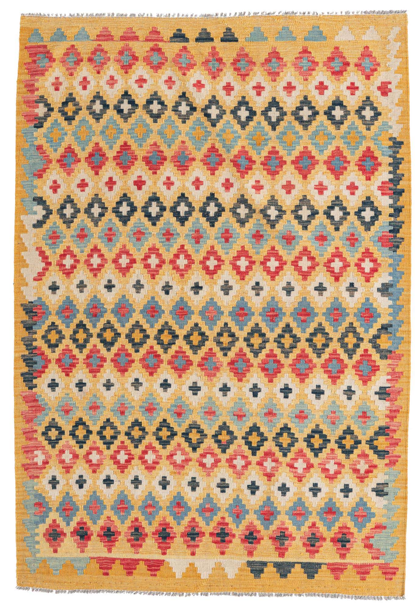 4' 2 x 6' 2 Hand Woven Kilim Maymana Wool Rug