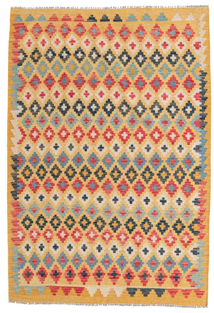4' 2 x 6' 2 Hand Woven Kilim Maymana Wool Rug