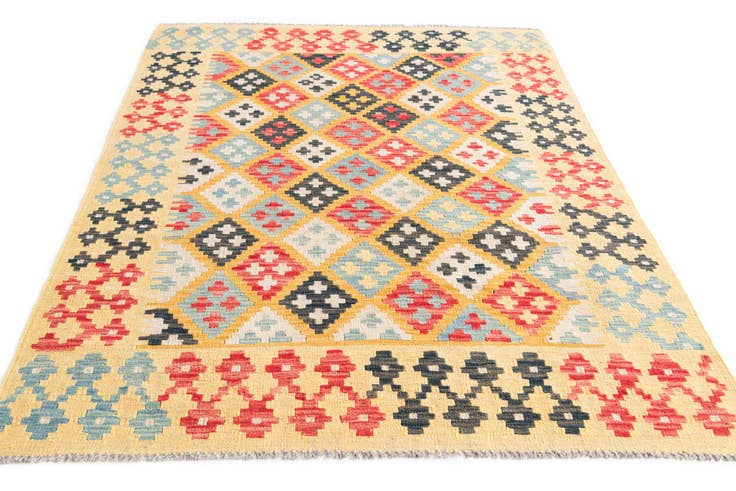 Detail image of 4' 2 x 6' Hand Woven Kilim Maymana Wool Rug