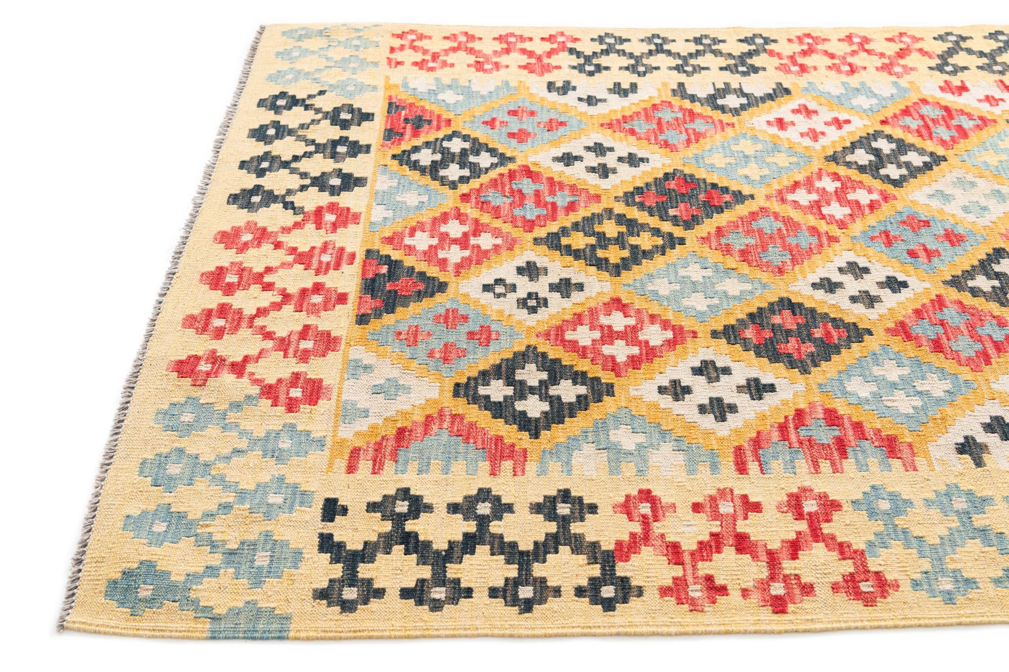 4' 2 x 6' Hand Woven Kilim Maymana Wool Rug