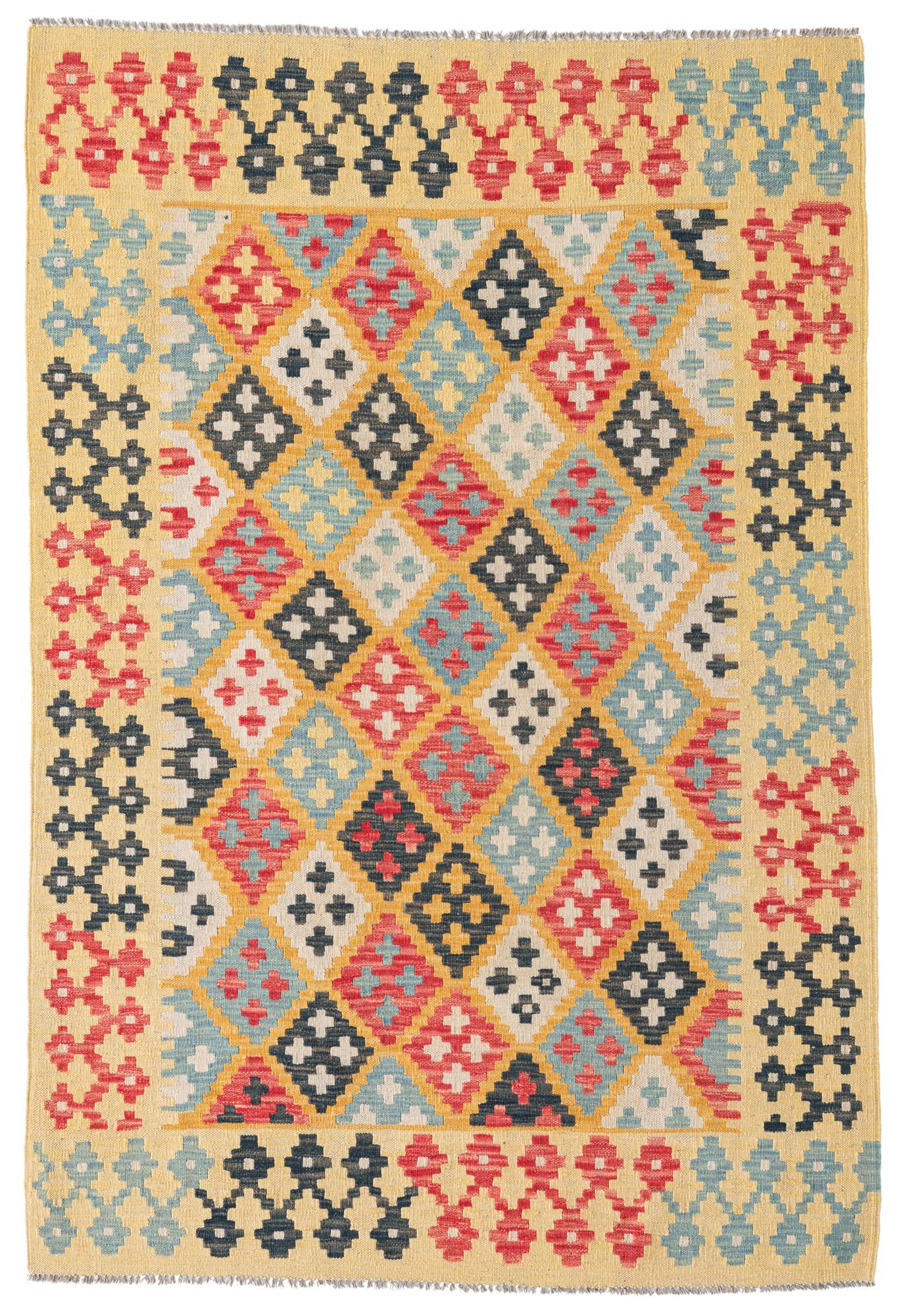 4' 2 x 6' Hand Woven Kilim Maymana Wool Rug