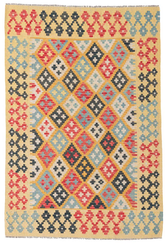 Detail image of 4' 2 x 6' Hand Woven Kilim Maymana Wool Rug
