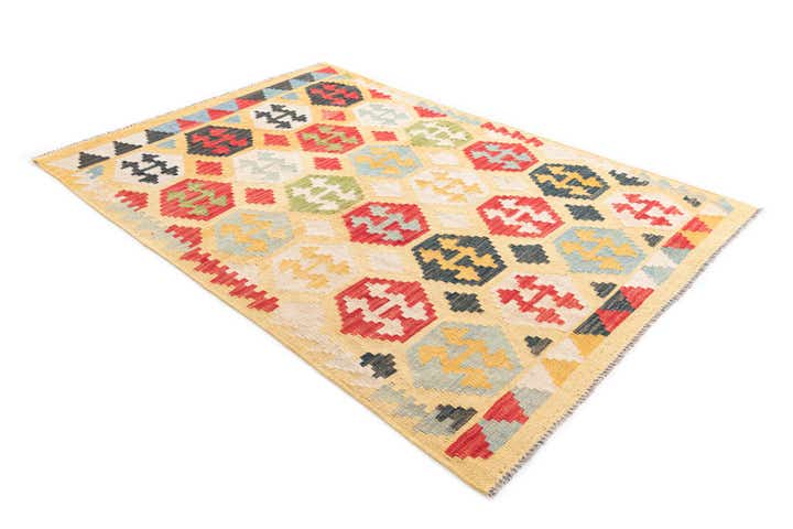 4' 2 x 5' 10 Hand Woven Kilim Maymana Wool Rug