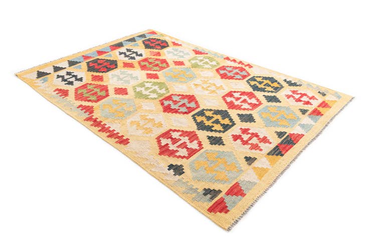 Detail image of 4' 2 x 5' 10 Hand Woven Kilim Maymana Wool Rug