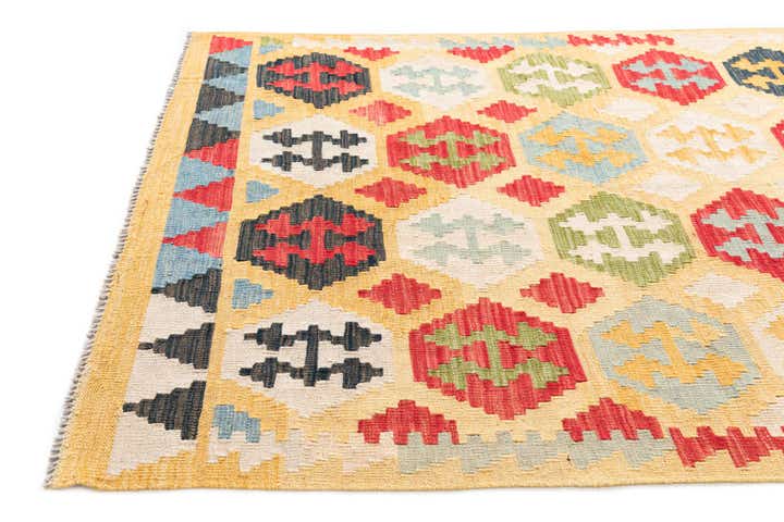 4' 2 x 5' 10 Hand Woven Kilim Maymana Wool Rug