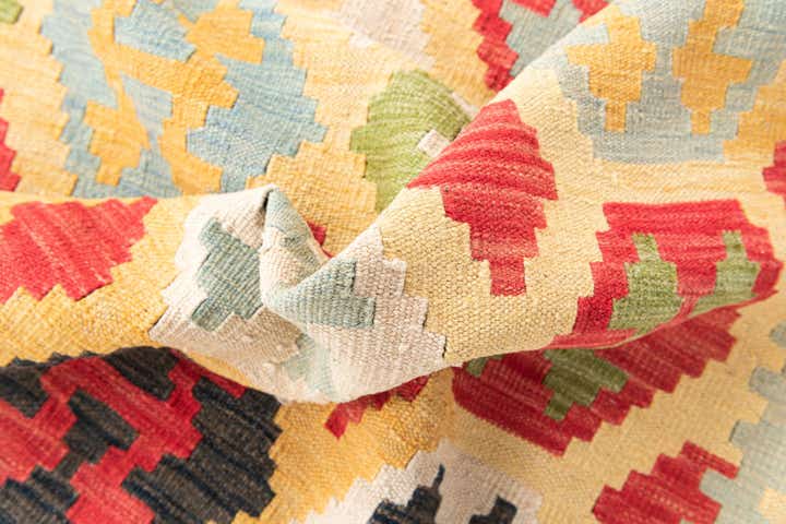 4' 2 x 5' 10 Hand Woven Kilim Maymana Wool Rug