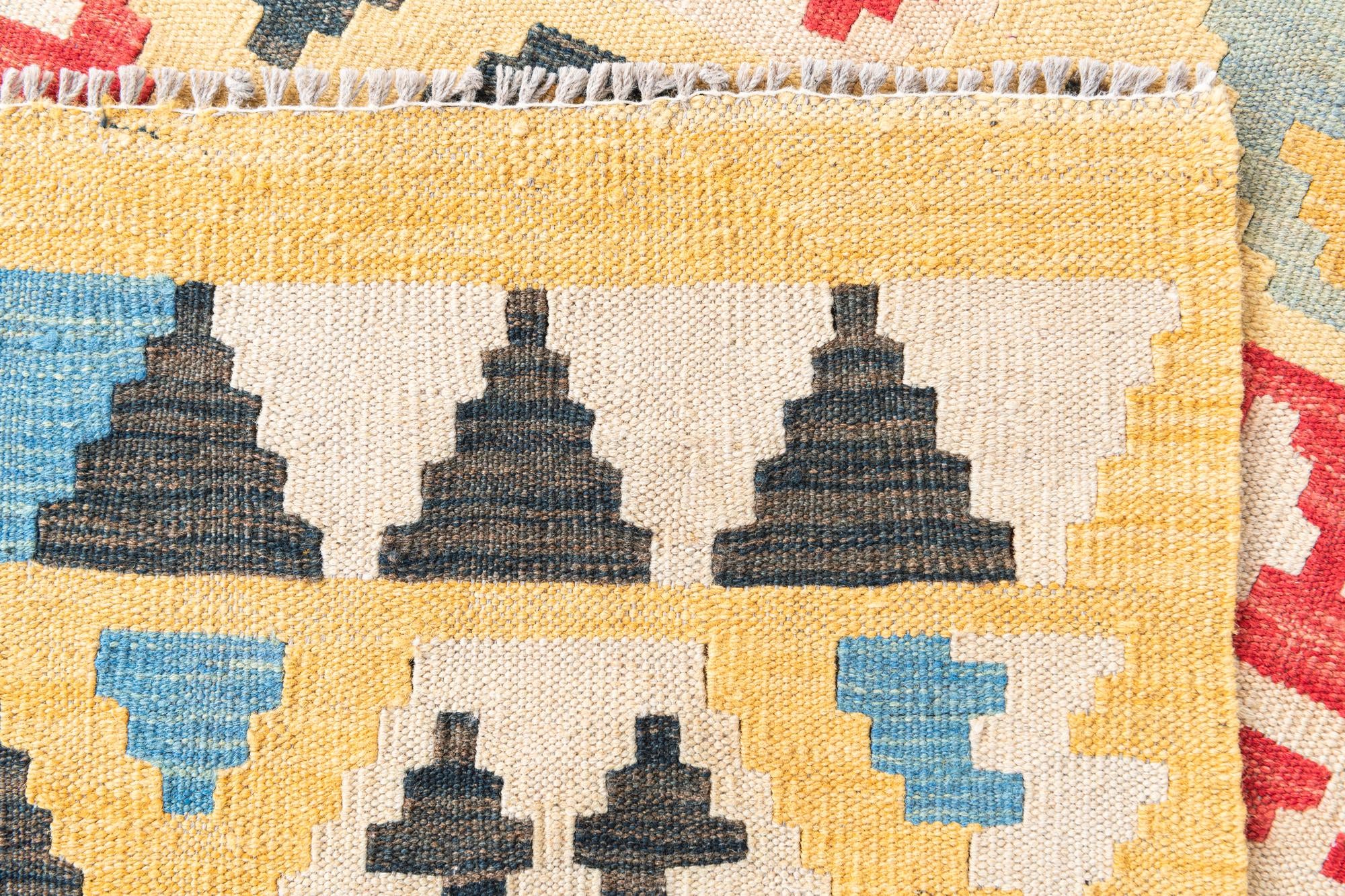 4' 2 x 5' 10 Hand Woven Kilim Maymana Wool Rug