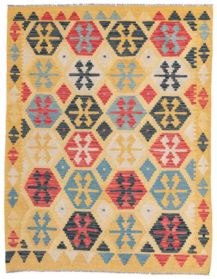 Detail image of 4' 2 x 6' Hand Woven Kilim Maymana Wool Rug