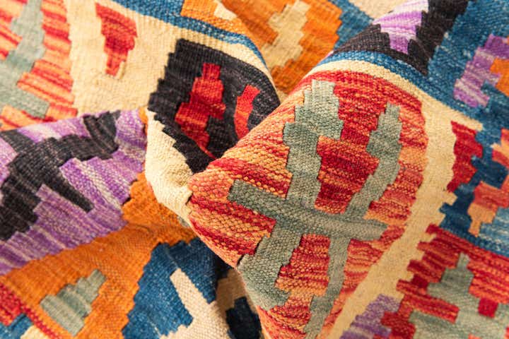 4' x 5' 6 Hand Woven Kilim Maymana Wool Rug