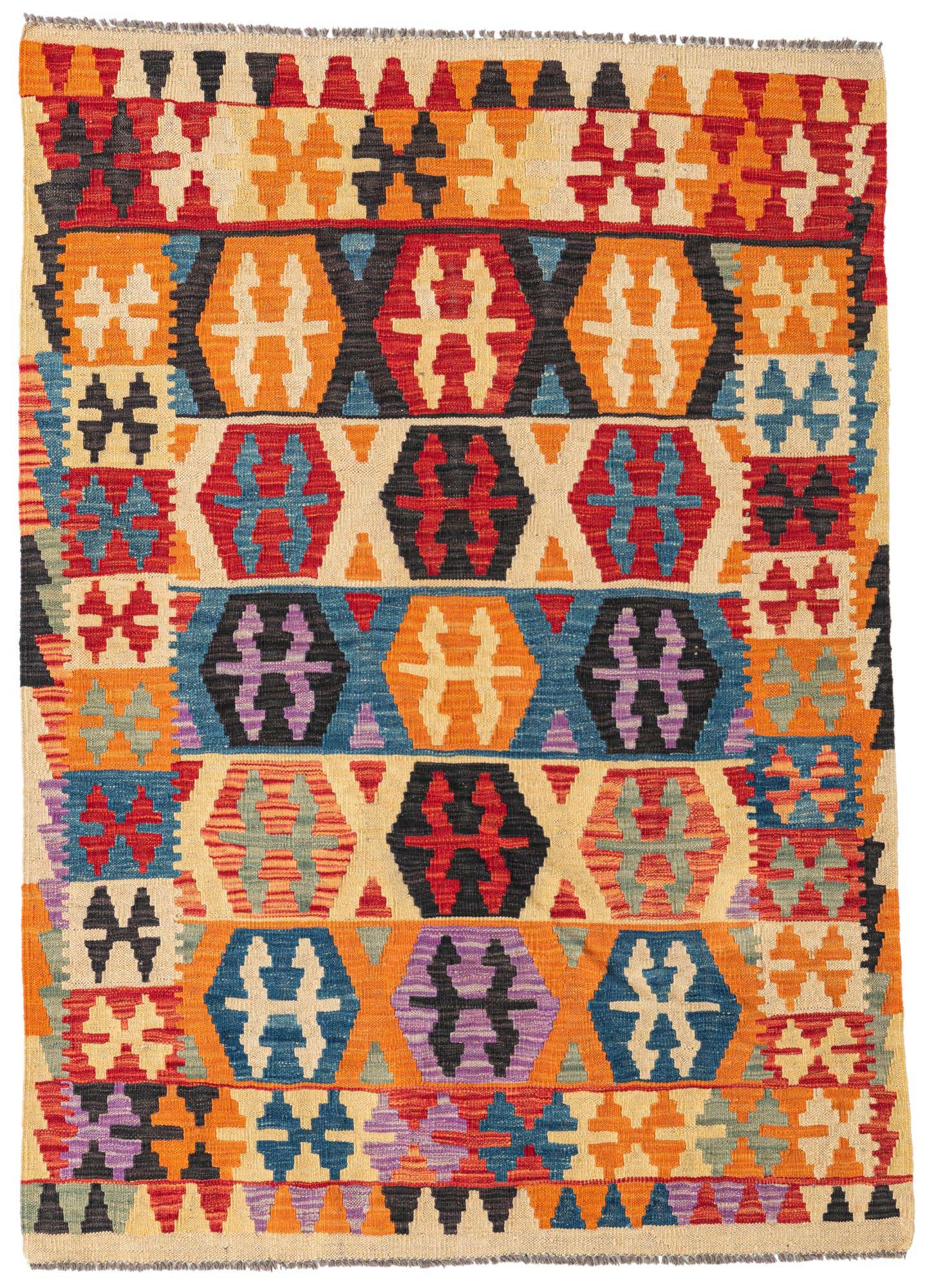 4' x 5' 6 Hand Woven Kilim Maymana Wool Rug