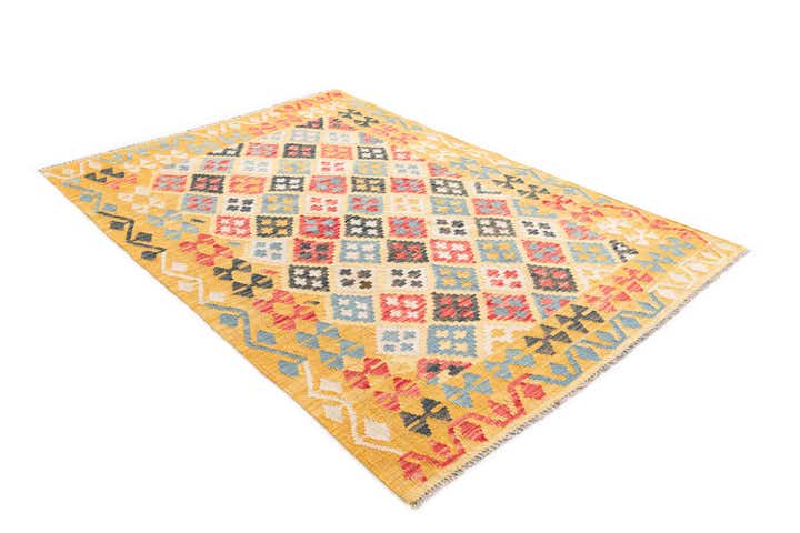 4' 2 x 6' Hand Woven Kilim Maymana Wool Rug