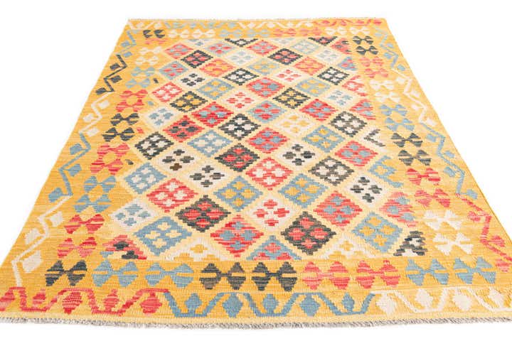4' 2 x 6' Hand Woven Kilim Maymana Wool Rug