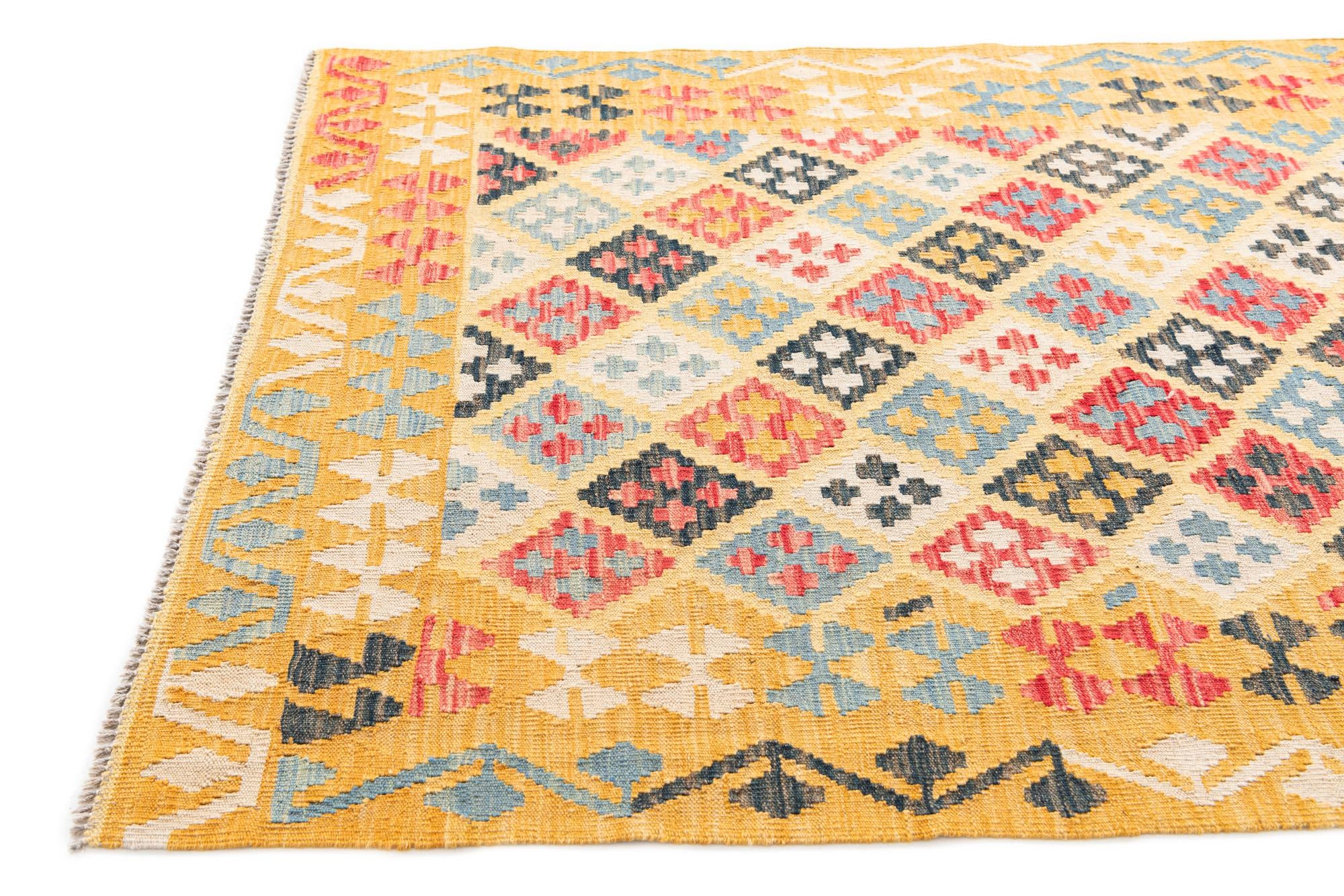 4' 2 x 6' Hand Woven Kilim Maymana Wool Rug