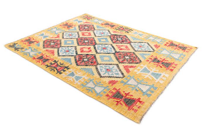 4' 3 x 5' 7 Hand Woven Kilim Maymana Wool Rug