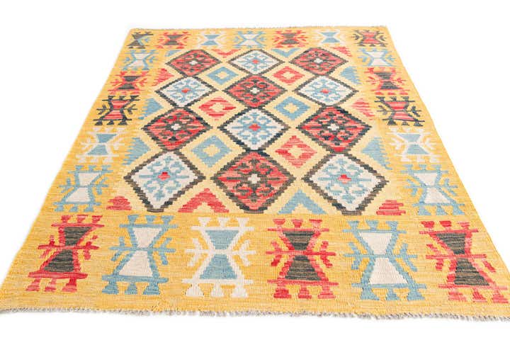 4' 3 x 5' 7 Hand Woven Kilim Maymana Wool Rug