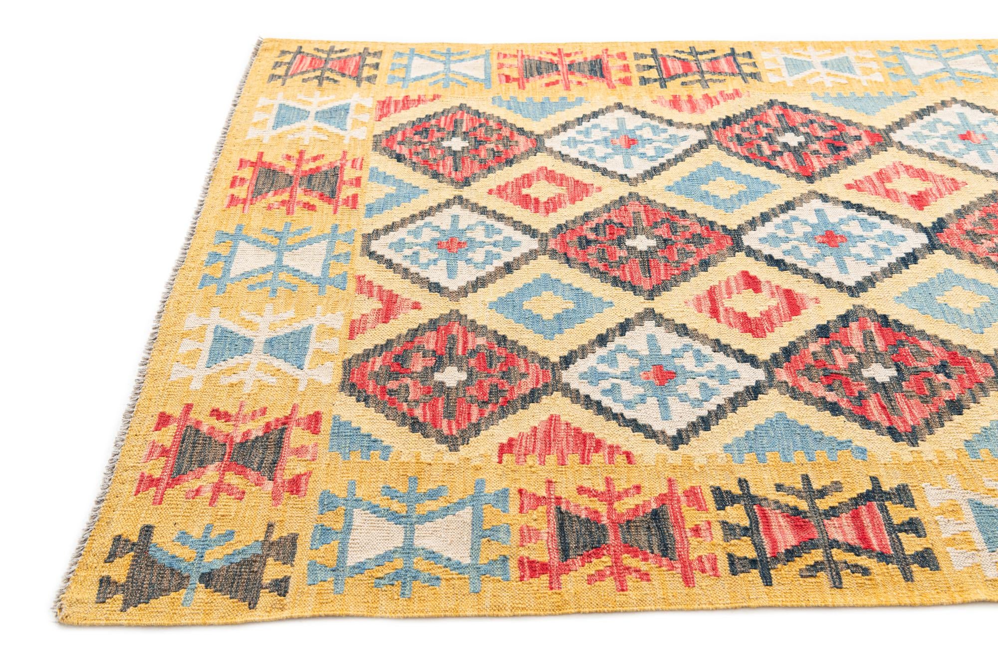 4' 3 x 5' 7 Hand Woven Kilim Maymana Wool Rug
