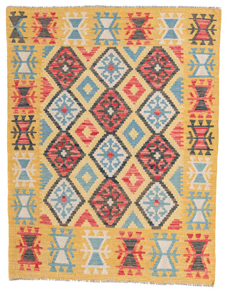 4' 3 x 5' 7 Hand Woven Kilim Maymana Wool Rug