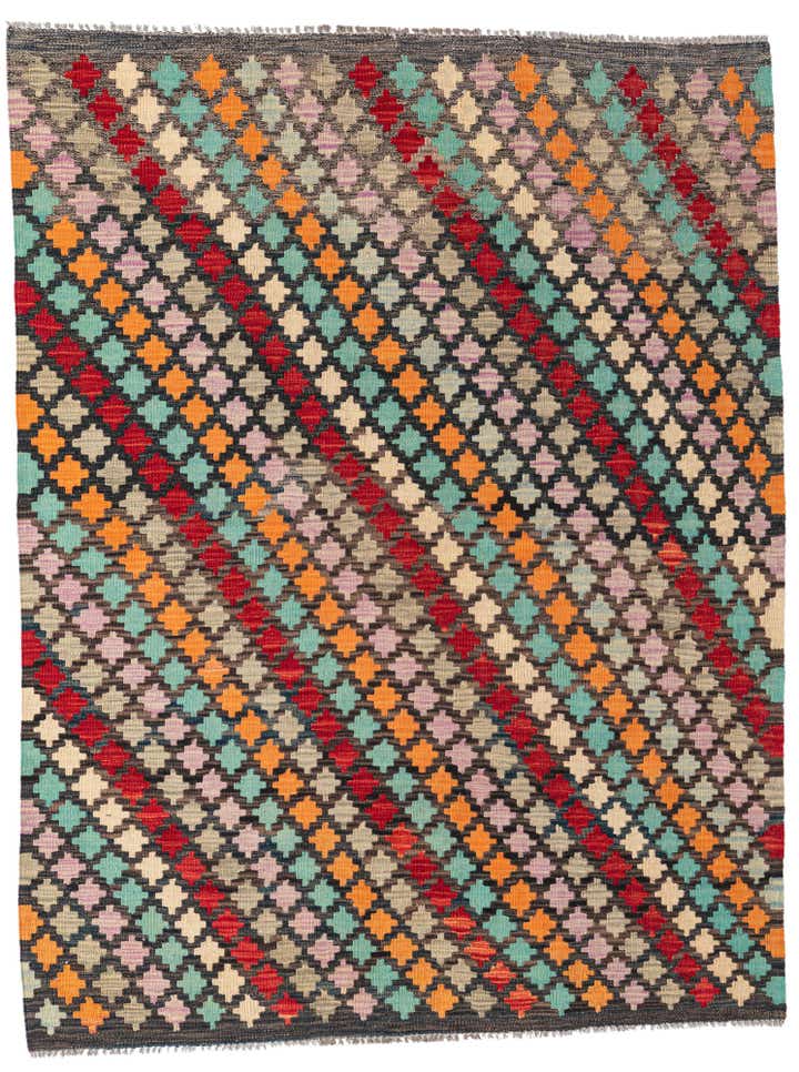 4' 3 x 5' 7 Hand Woven Kilim Maymana Wool Rug