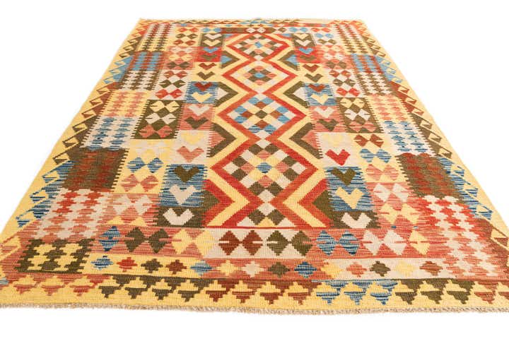 5' 6 x 7' 10 Hand Woven Kilim Maymana Wool Rug