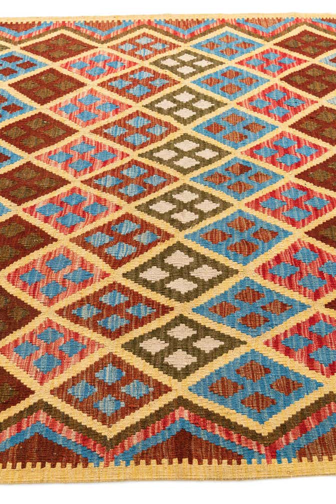 5' 2 x 6' 8 Hand Woven Kilim Maymana Wool Rug