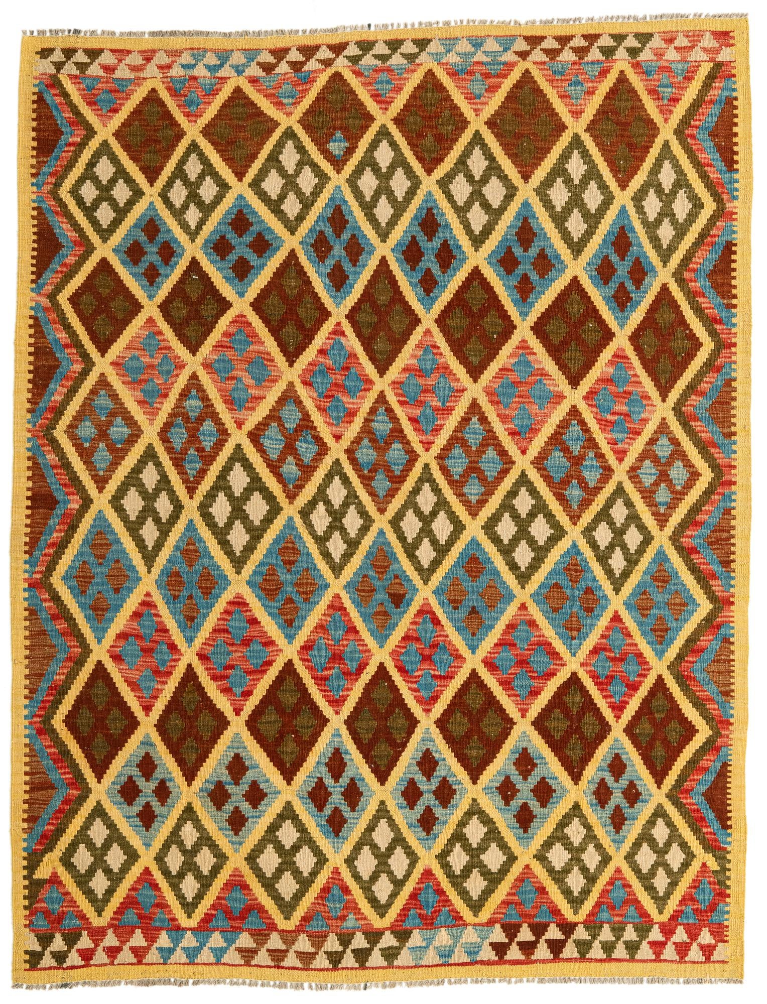 5' 2 x 6' 8 Hand Woven Kilim Maymana Wool Rug