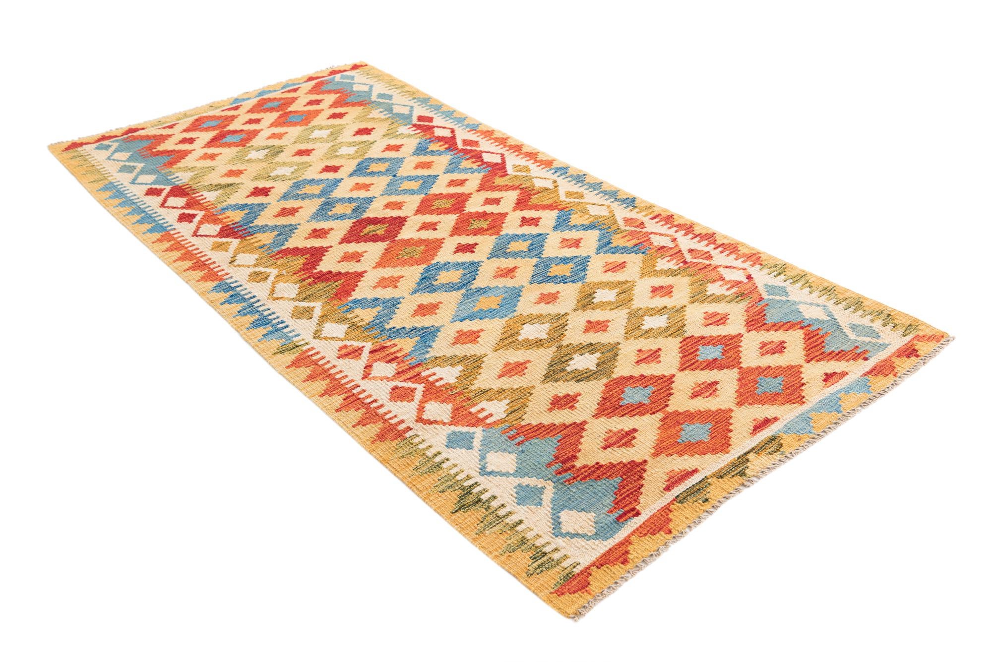 3' 3 x 6' 5 Hand Woven Kilim Maymana Wool Rug