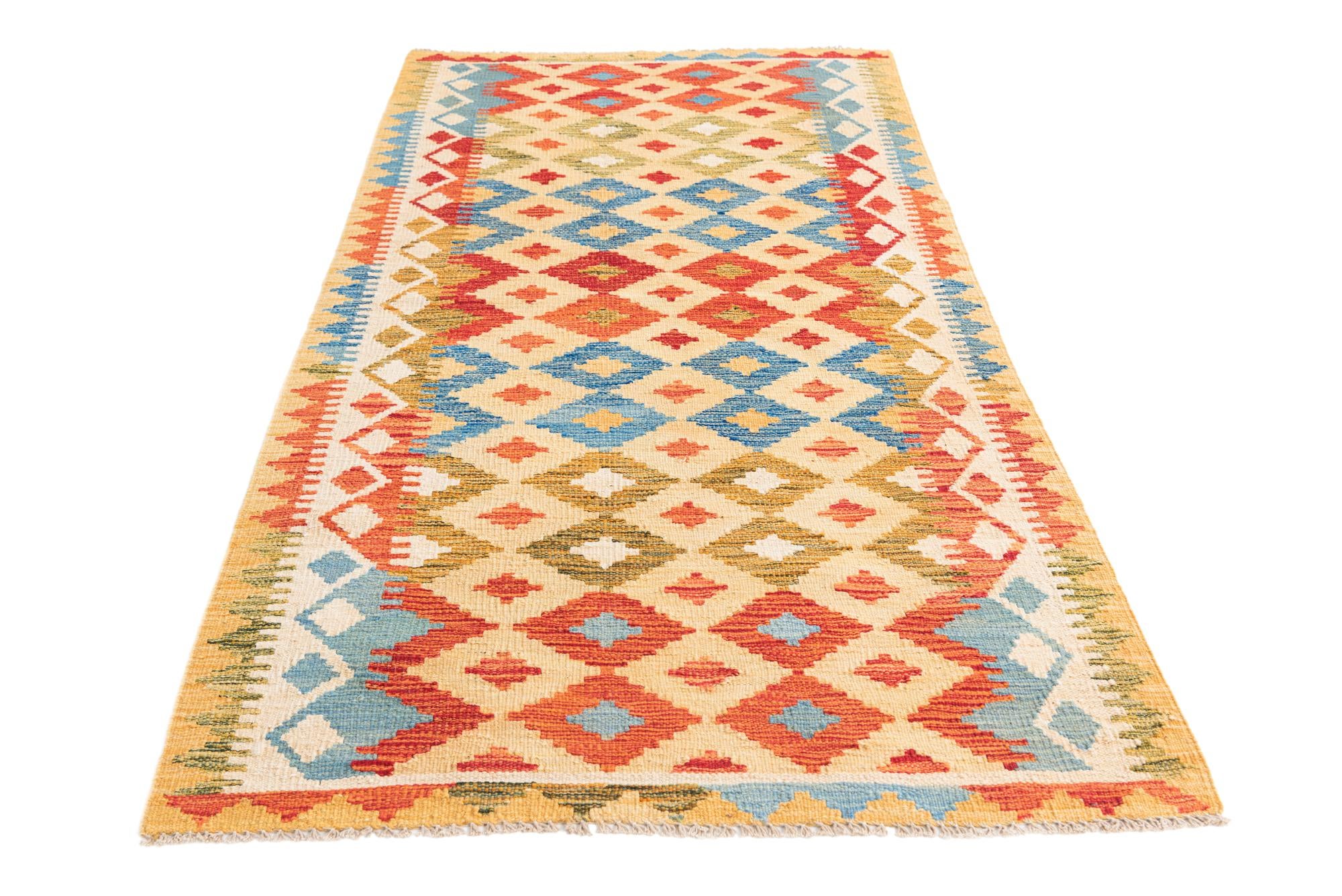 3' 3 x 6' 5 Hand Woven Kilim Maymana Wool Rug