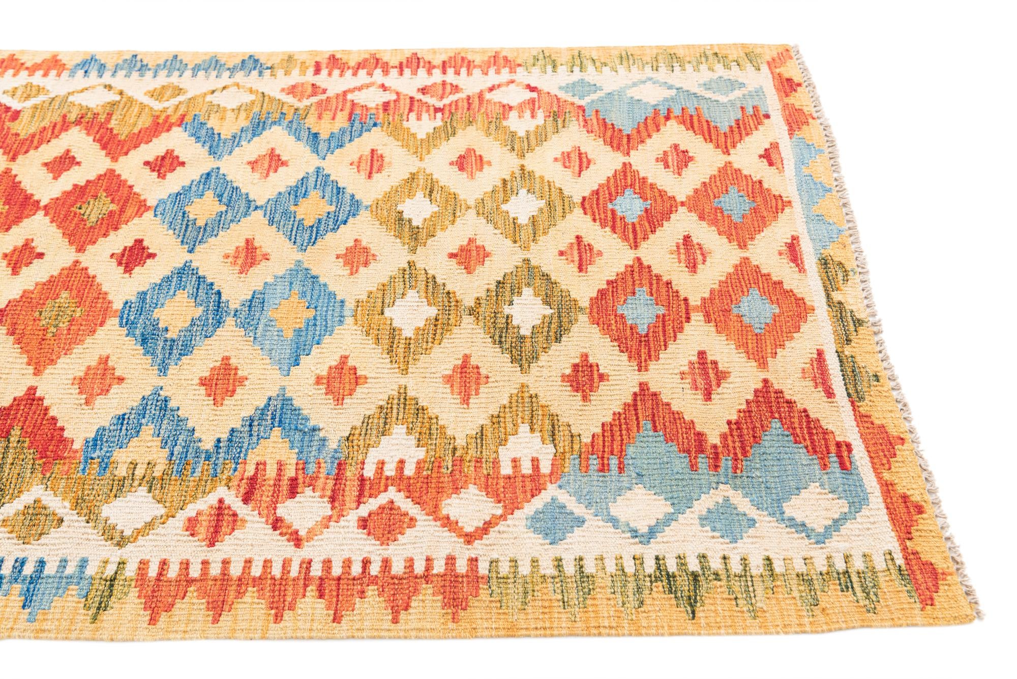 3' 3 x 6' 5 Hand Woven Kilim Maymana Wool Rug