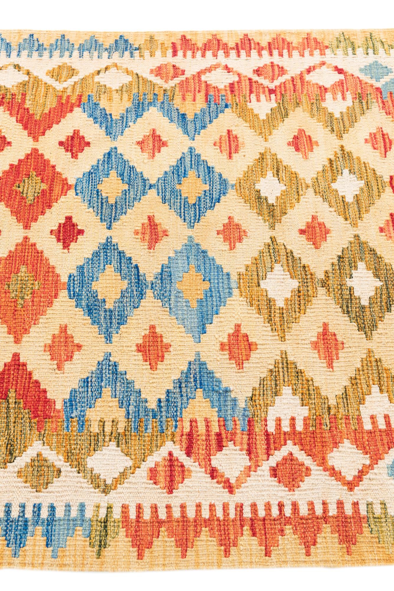 3' 3 x 6' 5 Hand Woven Kilim Maymana Wool Rug