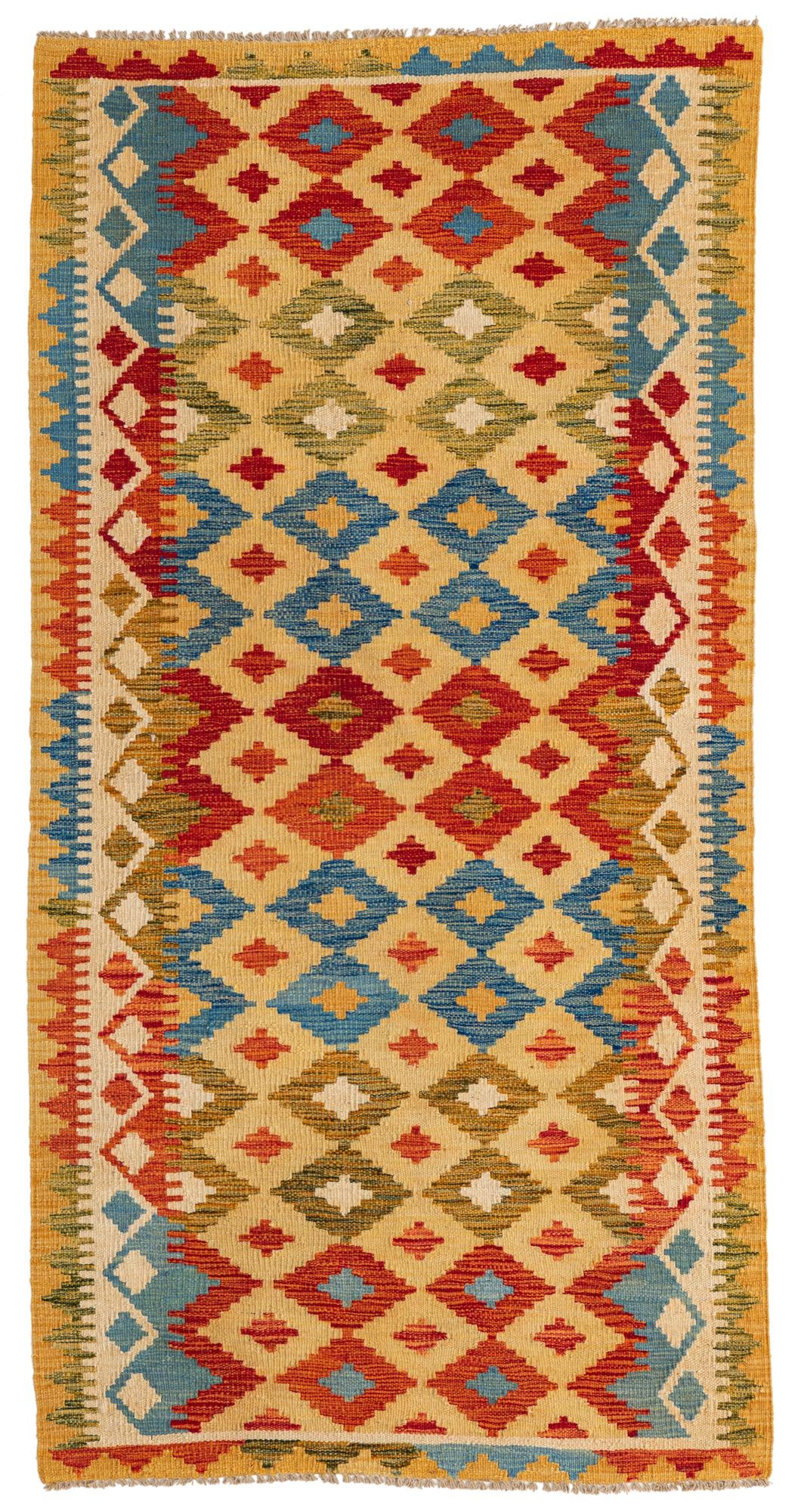 3' 3 x 6' 5 Hand Woven Kilim Maymana Wool Rug