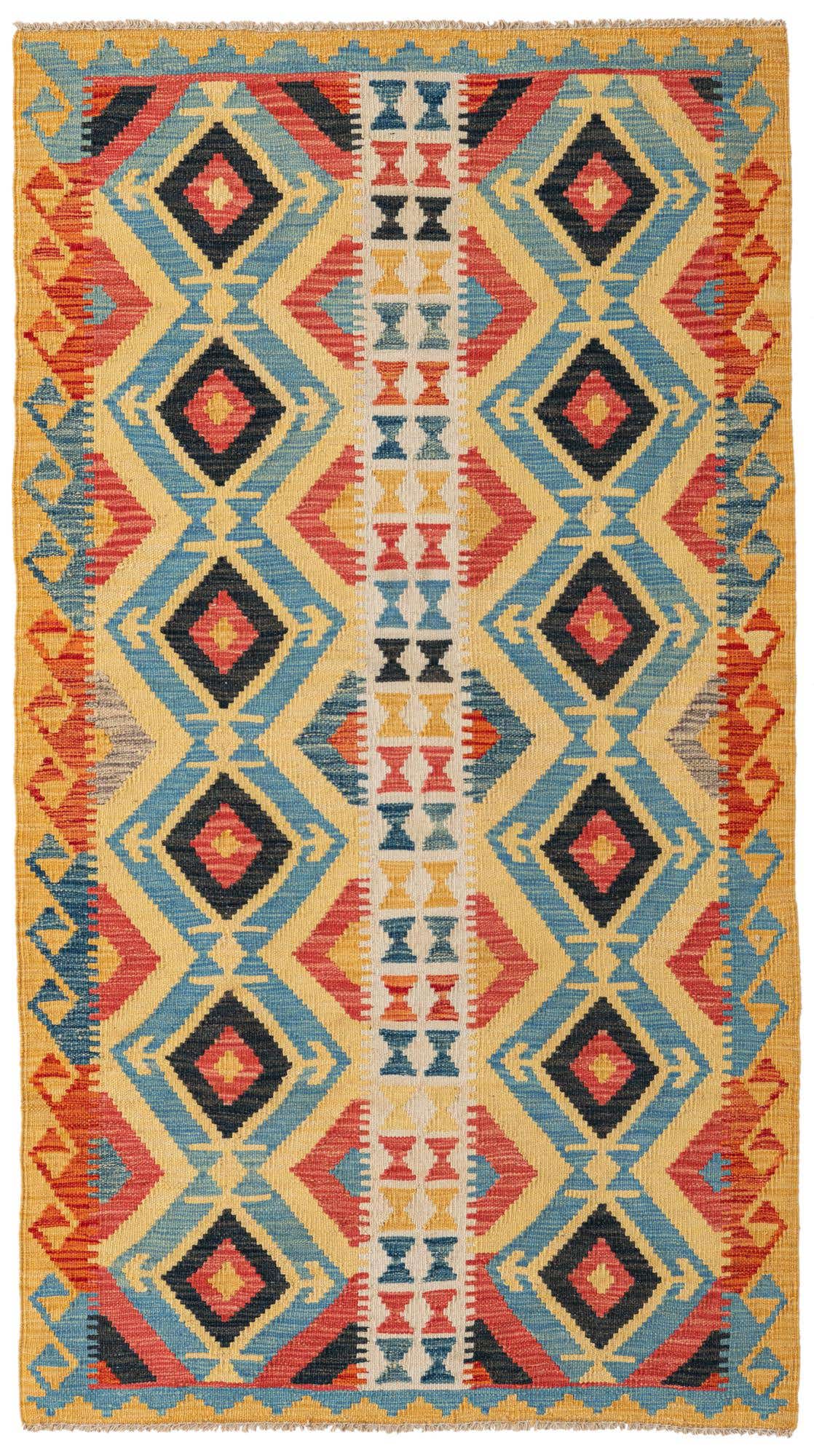 3' 6 x 6' 3 Hand Woven Kilim Maymana Wool Rug