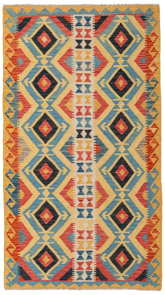 3' 6 x 6' 3 Hand Woven Kilim Maymana Wool Rug