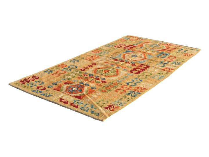 105cm x 200cm Handgewebt Kilim Maymana Wolle Teppich