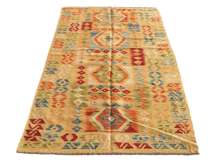 105cm x 200cm Handgewebt Kilim Maymana Wolle Teppich