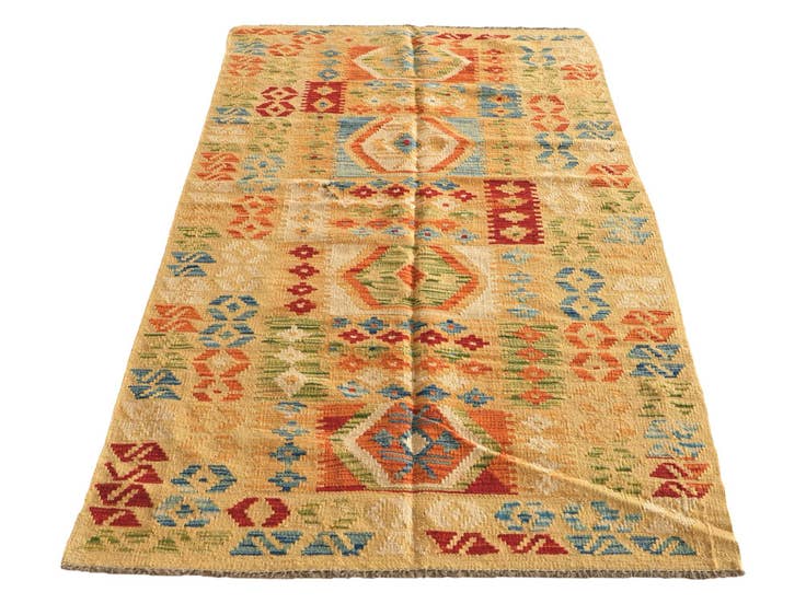 Detailansicht von 105cm x 200cm Handgewebt Kilim Maymana Wolle Teppich