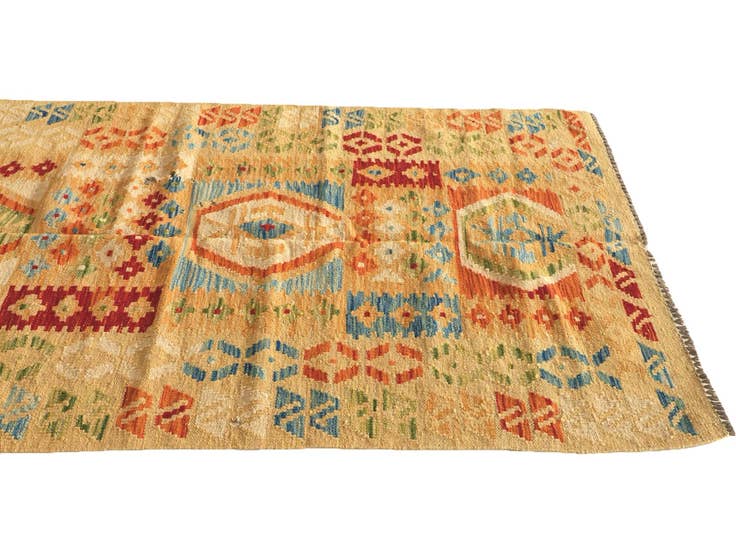 Detailansicht von 105cm x 200cm Handgewebt Kilim Maymana Wolle Teppich