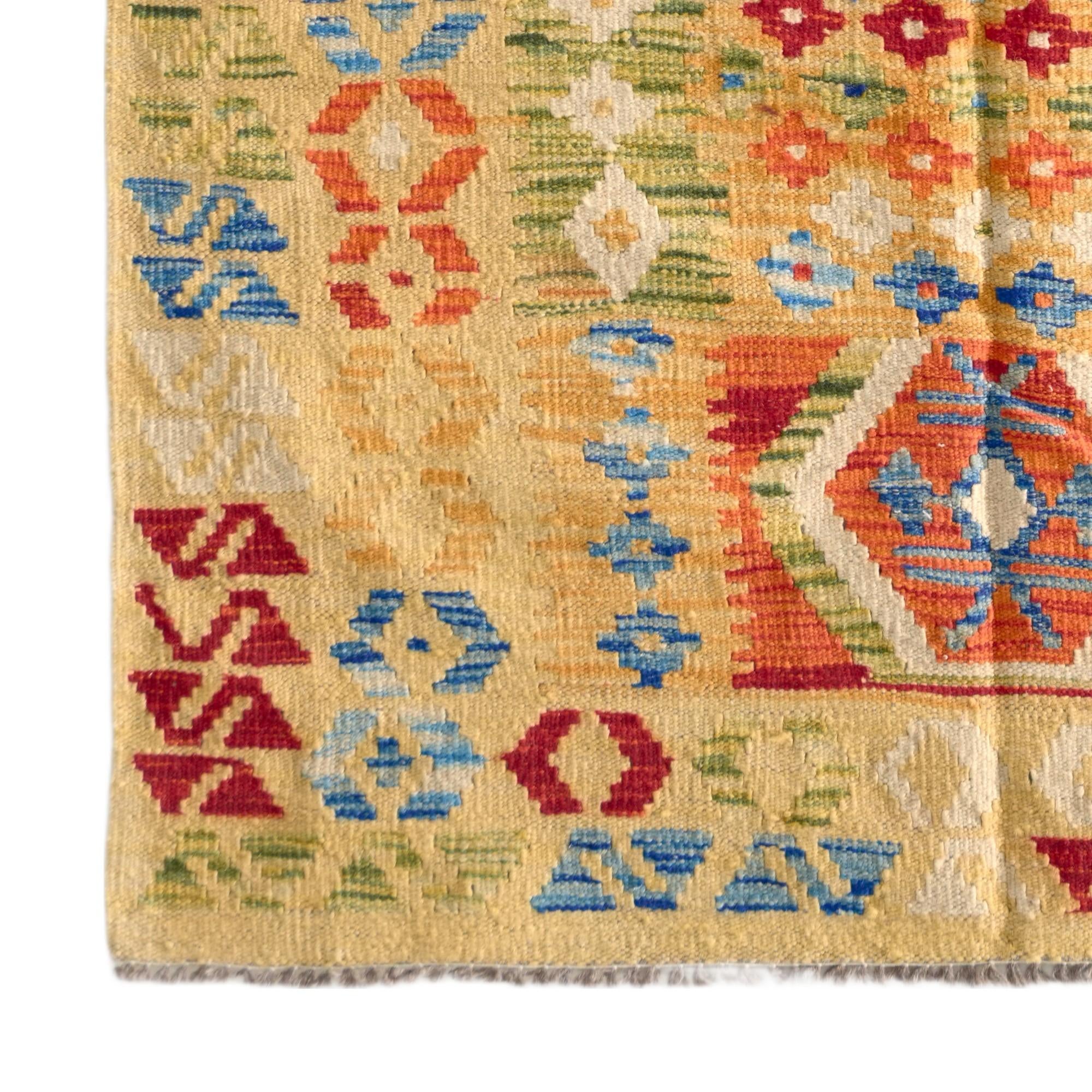 105cm x 200cm Hand Woven Kilim Maymana Wool Rug
