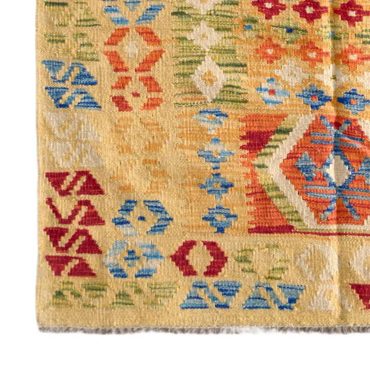 105cm x 200cm Handgewebt Kilim Maymana Wolle Teppich