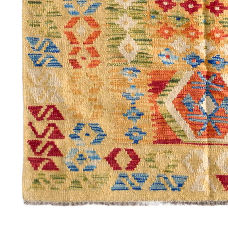 Detailansicht von 105cm x 200cm Handgewebt Kilim Maymana Wolle Teppich