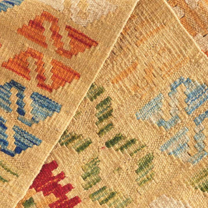105cm x 200cm Handgewebt Kilim Maymana Wolle Teppich