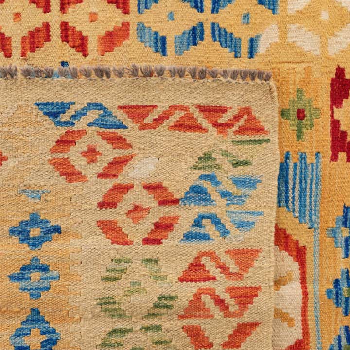105cm x 200cm Handgewebt Kilim Maymana Wolle Teppich