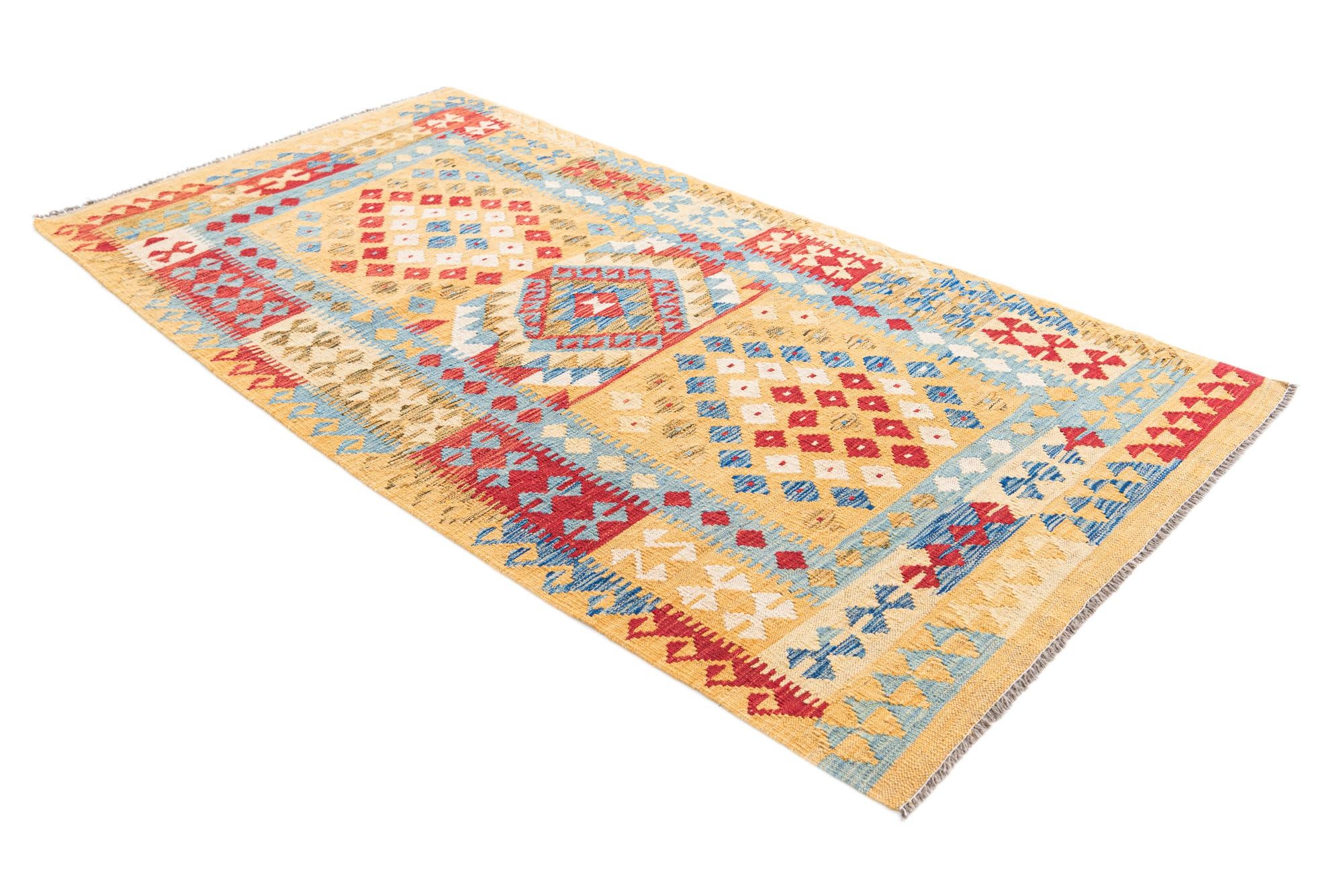 3' 6 x 6' 8 Hand Woven Kilim Maymana Wool Rug