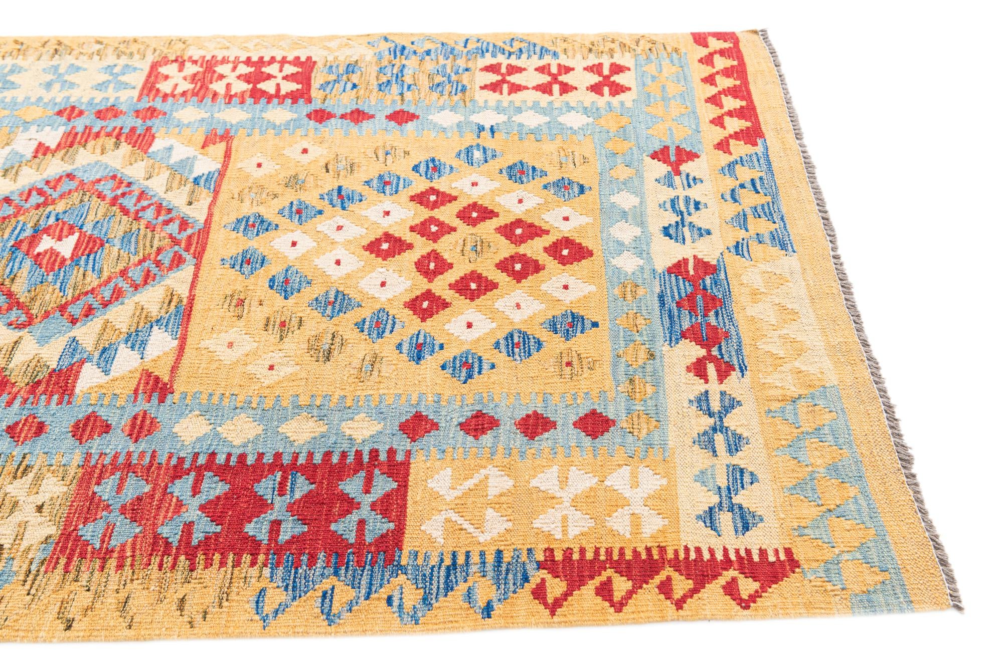 3' 6 x 6' 8 Hand Woven Kilim Maymana Wool Rug