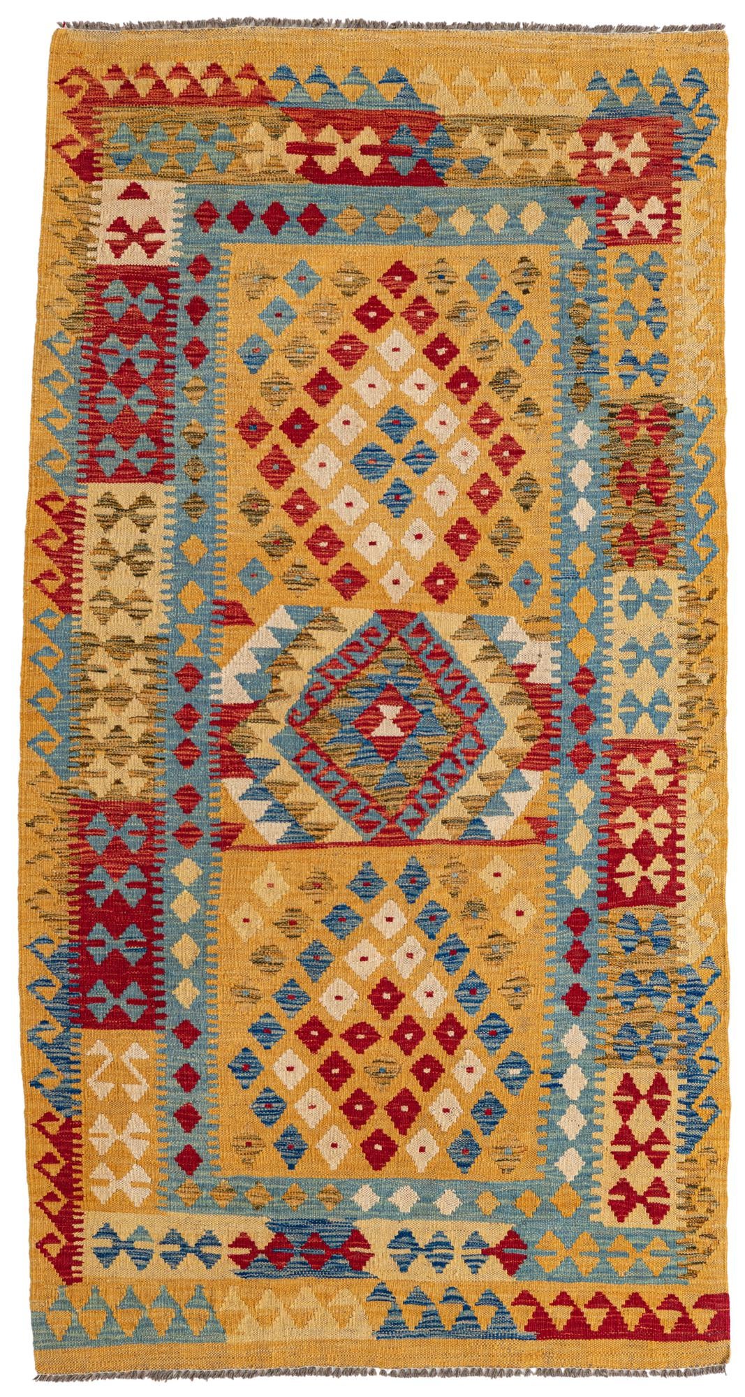 3' 6 x 6' 8 Hand Woven Kilim Maymana Wool Rug