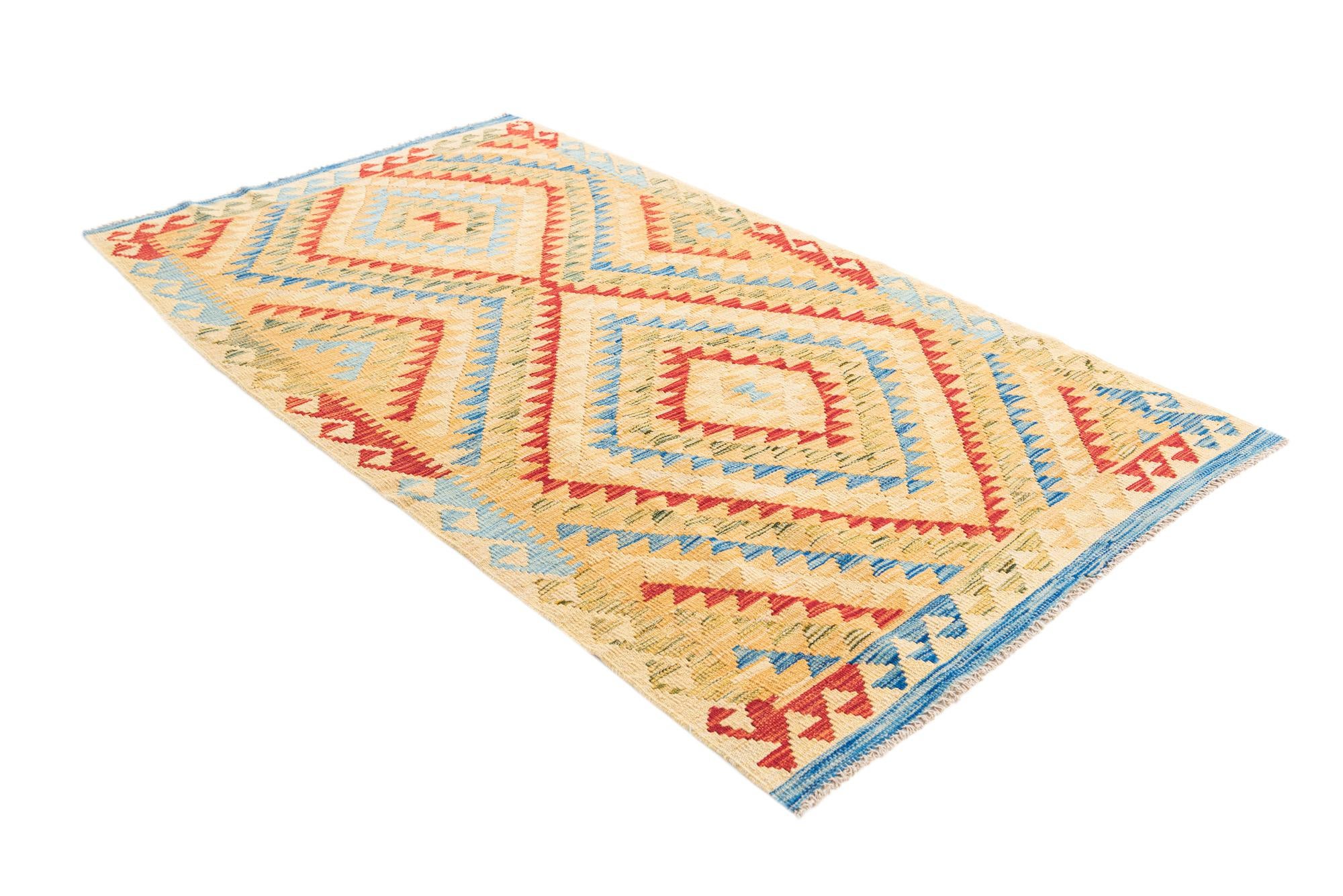 3' 9 x 6' 6 Hand Woven Kilim Maymana Wool Rug